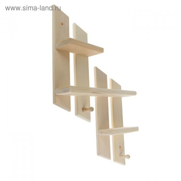 Полка "Ступенька" 2 крючка 10х46х64см, липа Добрая баня