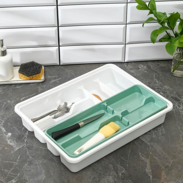 Лоток-вкладыш 2-х ярусный для столовых приборов, цвет фисташковый 5186996