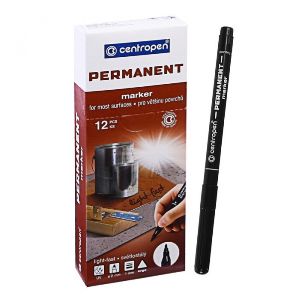 Маркер перманентный 2.0 мм Centropen 2536, черный, светостойкий /1902776
