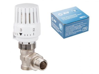 Кран вентильный для радиатора 1/2"х3/4" под евроконус с термоголовой AV Engineering (AVE298512)