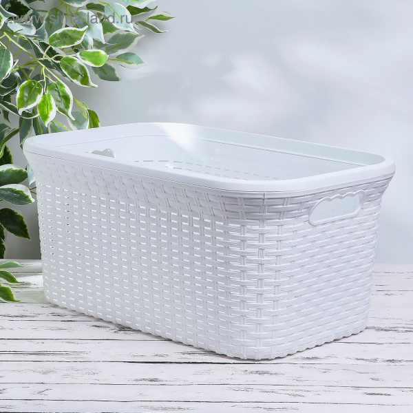 Корзина для белья прямоугольная 38л. "Ротанг" белый 1118850