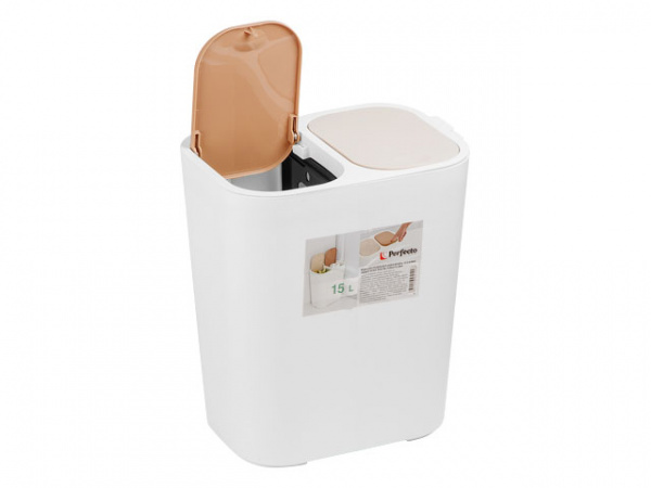 Ведро для раздельного сбора мусора, 15 л, KLINKO, снежно-белое, пластм., PERFECTO LINEA (22-604100)