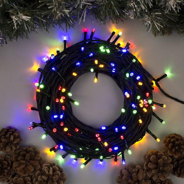 Гирлянда "Клип-лайт" 100 м , IP44, УМС, тёмная нить, 1000 LED, свечение мульти, фиксинг, 24 В/236168