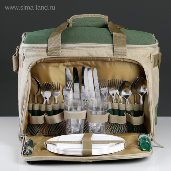 Термосумка "Арктика", 22 л, с набором посуды для пикника на 6 человек, цвет зелёный/2478424