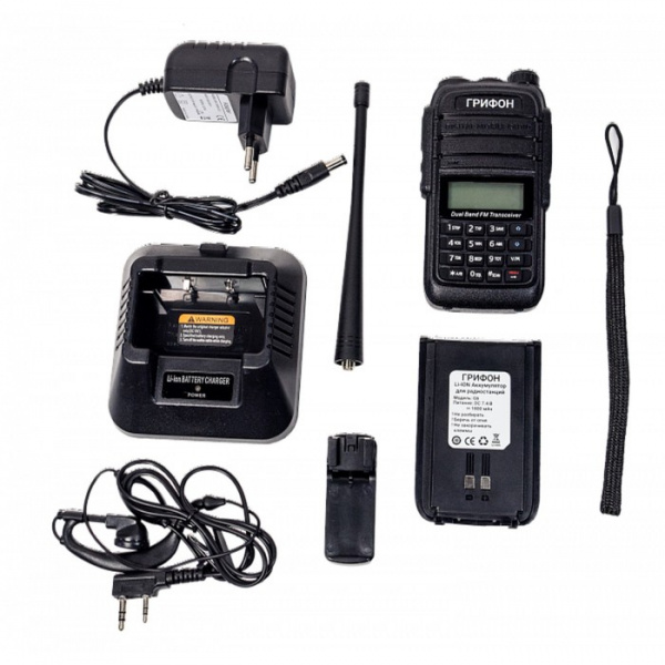 Портативная рация Грифон G-6, 128 каналов, 5 Вт, до 22.2 км, 400-520 МГц, 1800 мАч, черная 7860072