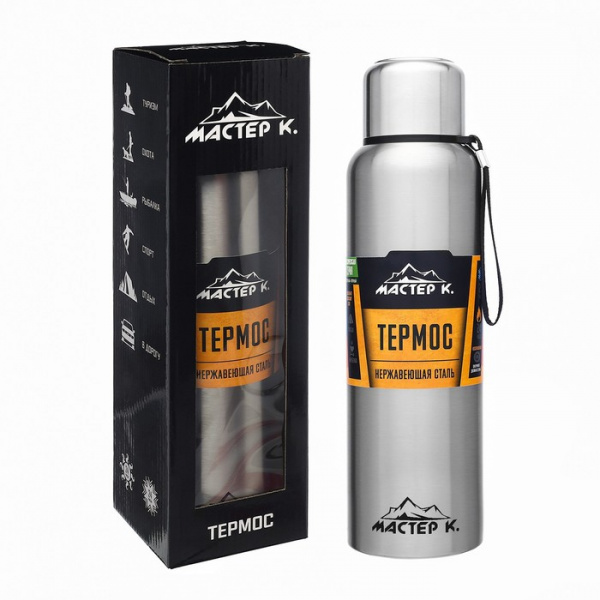 Термос, 1.5 л, Путешествие "Мастер К.", с кружкой, с ситечком /5459699