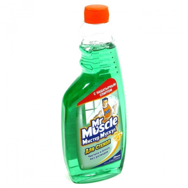 Мистер Мускул сменный блок 500мл для мытья стекол Нашат спирт Утреннняя роса 636805