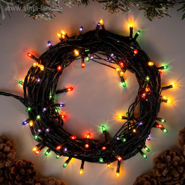 Гирлянда "Нить" 7 м , IP20, тёмная нить, 100 ламп, свечение мульти, 8 режимов, 220 В/1585773