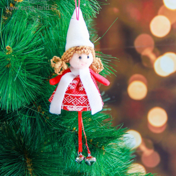 Мягкая девочка с шарфиком 12см. бело-красное платье  2131269 