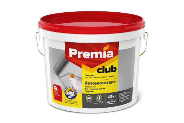 Грунтовка PREMIA CLUB БЕТОНКОНТАКТ адгезионная, ведро 7,5 кг 