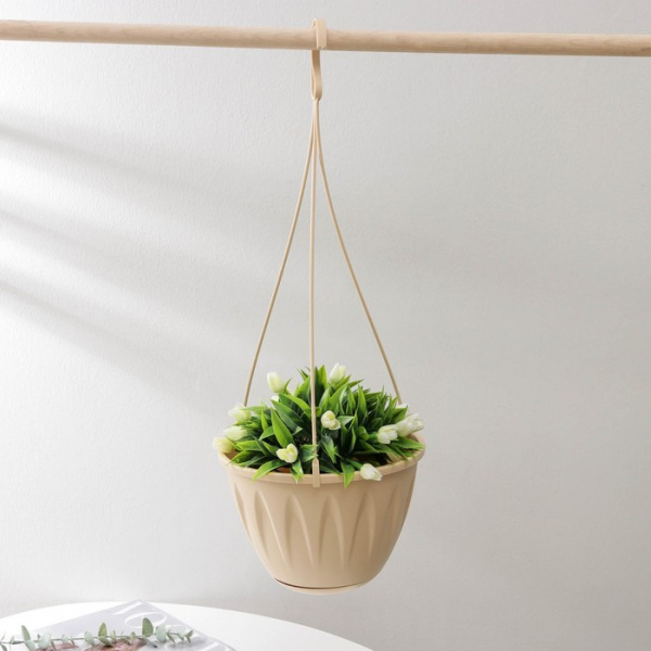 Кашпо для цветов подвесное «Алиция», 3 л, с поддоном, цвет белая глина 1155733/