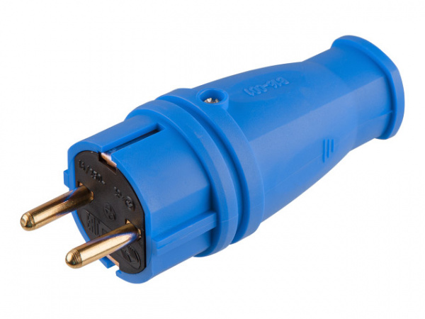 Вилка (с/з, 16А, 250В) каучук, синяя Юпитер (В16-001) (JP7602-03)