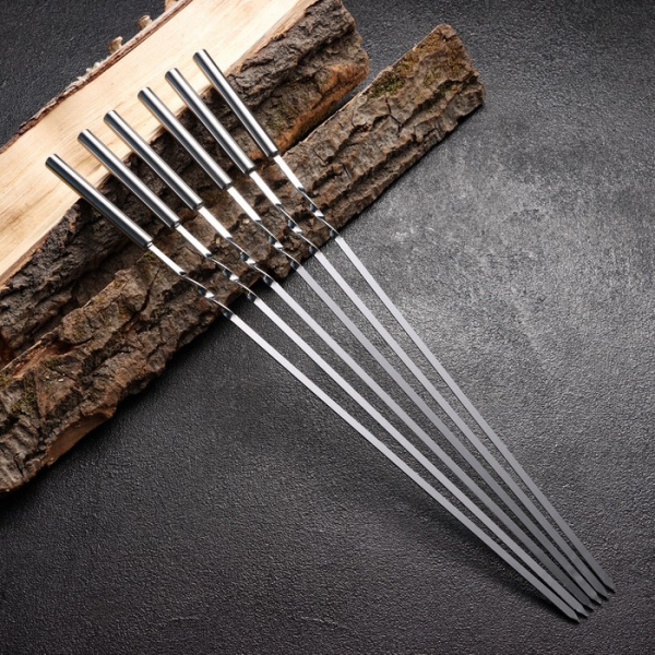 Набор шампуров 6 шт, рабочая часть - 32 см, ширина - 4 мм, толщина - 2 мм, с мет. ручкой /10103099