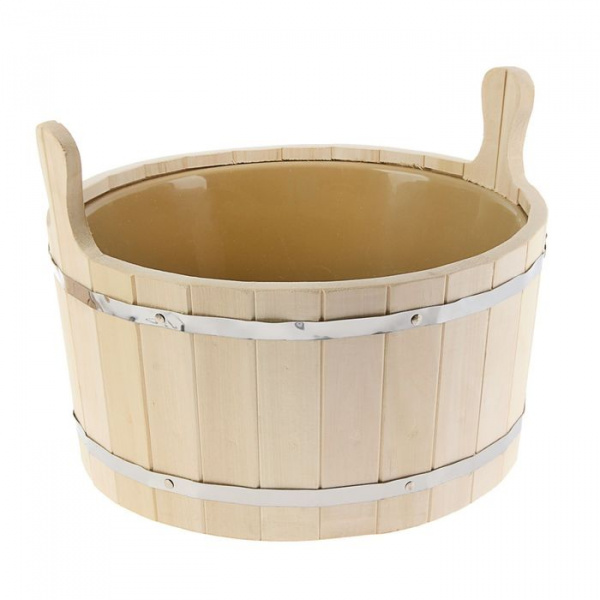 Шайка-ушат с пл. вставкой 15л, липа, обод нерж.  2005208