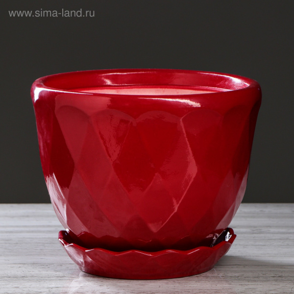 Горшок для цветов "Грань" 6,5л глазурь вишневый 4911558