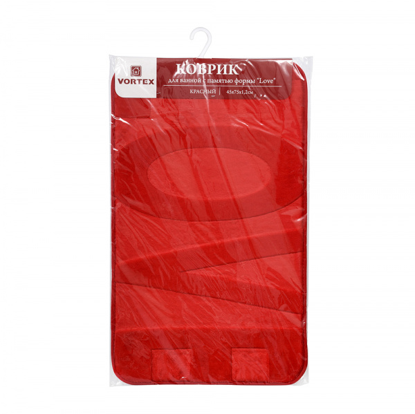 Коврик для ванной c памятью "Love" 45*75*1,2см, красный