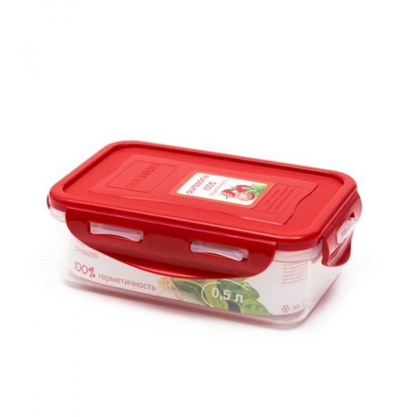Пластиковый контейнер, красная крышка, 500 мл, прямоугольный /2564992