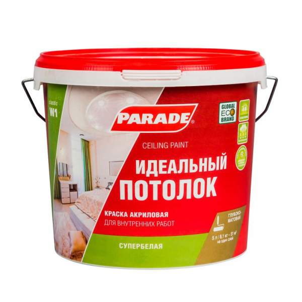 Краска акриловая PARADE W1 белая матовая 10л.