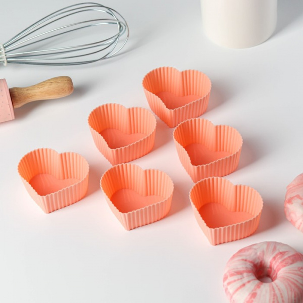 Формы для выпечки кексов, силикон, 7×3×6 см, набор 6 шт, розовые /5284322