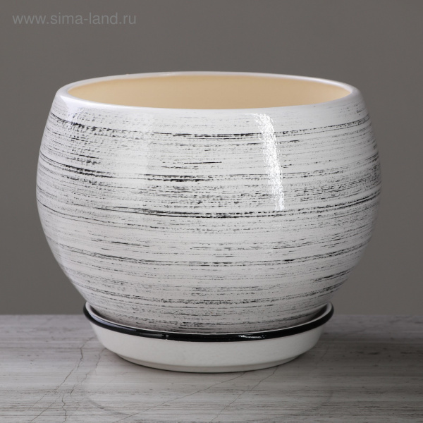 Горшок для цветов "Шар" 4,1 л. глянец бело-черный 1489746