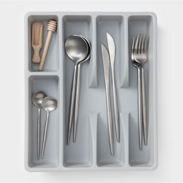 Лоток для столовых приборов, 5 отделений, 25,5×30,7×4,6 см, цвет серый/10622089