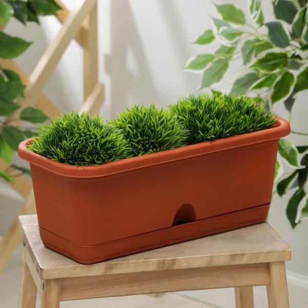 Ящик для цветов балконный с поддоном, 40 см, цвет кирпичный /1155758