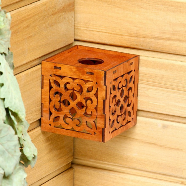 Плафон деревянный "Узоры", коричневый, 10*10*10см   2691604