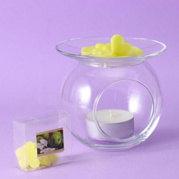 Стеклянный подсвечник с наполнителем "Зеленое яблоко", 16х16 см/6929348