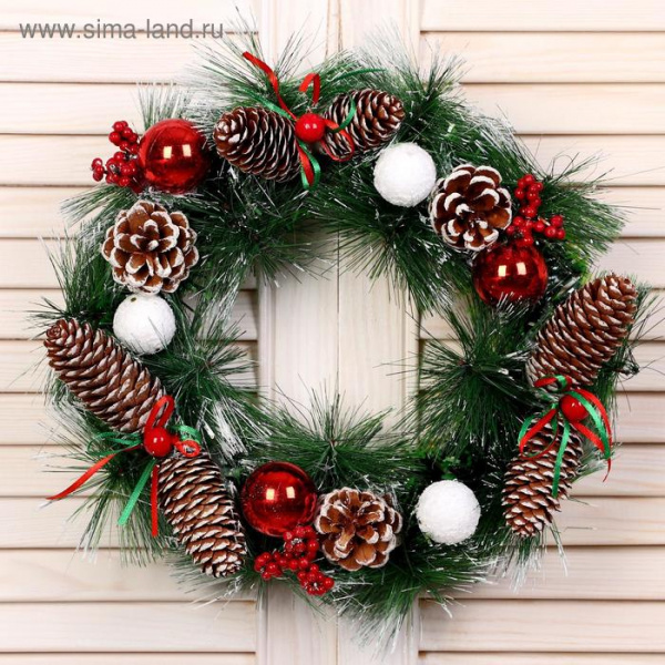 Венок новогодний d-30 см "Шишечки с шариками" /5036605
