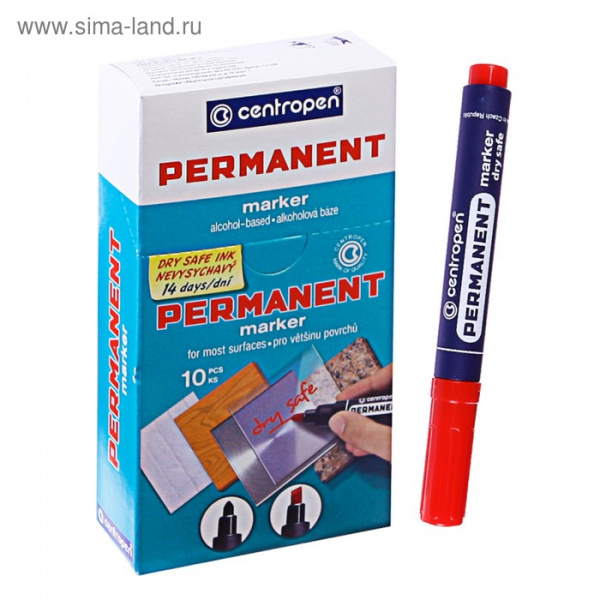 Маркер перманентный 2.5 мм Centropen 8510, цвет красный (стойкий к высыханию)/2468316