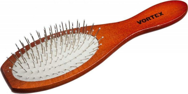 Расческа деревянная, массажная, 22,5х6х3,5 см, "овал", с металлическими зубчиками "VORTEX" /51005