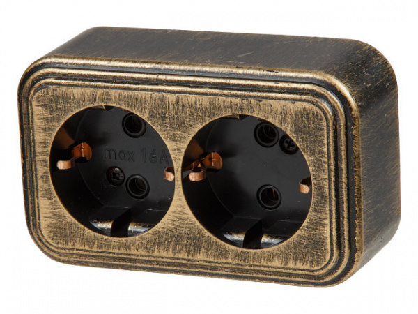 Розетка 2-ая (открытая, с/з) бронз. (RA16-238-ЧБ) (JP7413-05) (ЮПИТЕР)