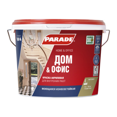 Краска акриловая PARADE W4 белая матовая 9л