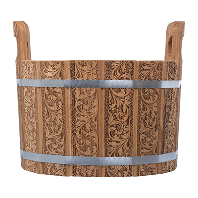 Ушат "шайка" 10 л «Цветочный орнамент» c нержавеющей вставкой, дуб, "Банные штучки" /33372