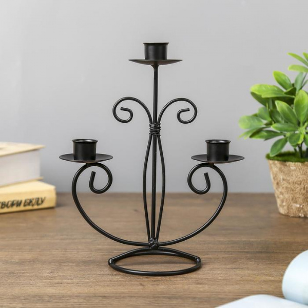 Подсвечник металл на 3 свечи "Дворцовый" чёрный 21,5х15,5х9 см/4104943