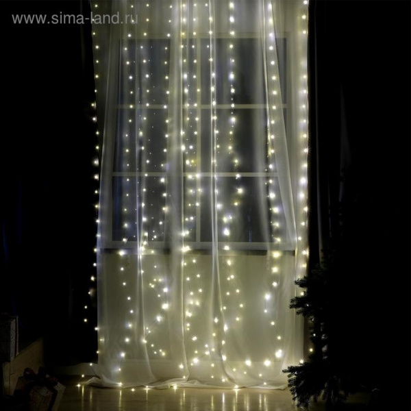 Гирлянда «Занавес» 2.8×3м, с пультом, свечение тёплое белое, 8 режимов, USB /4814717