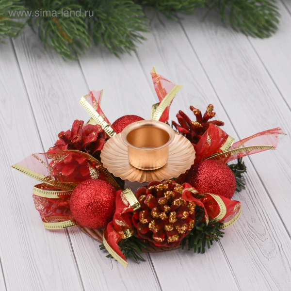 Подсвечник на одну свечу 12*12см шишки красные   542653