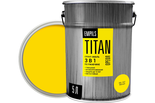 Грунт-эмаль по ржавчине ОРЕОЛ TITAN жёлтый RAL 1021 5 л