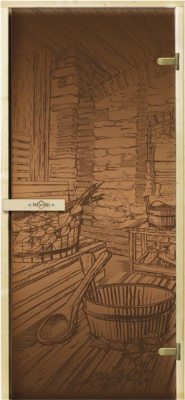 Дверь для бани и сауны Русская баня "Рисунок" 1850*680*8 мм левая/бронза, латунь