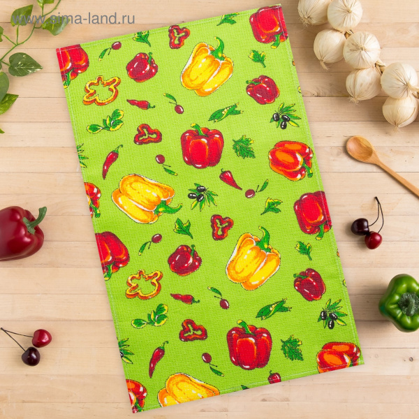 Полотенце вафельное Collorista Перцы, цвет зеленый 35х58,100% хл,160 г/м² 3893669