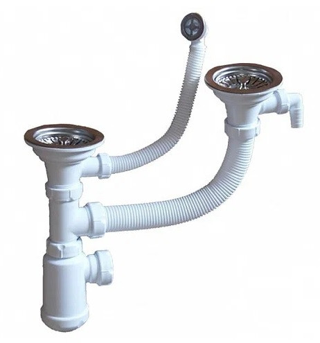 Сифон GRAND, ДВОЙНОЙ, 3 1/2, эконом, с круглым переливом, 391-11-24