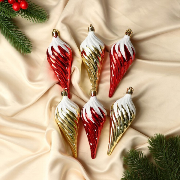 Украшение ёлочное "Сосулька в снегу" (набор 6 шт) 11 см, микс /826824