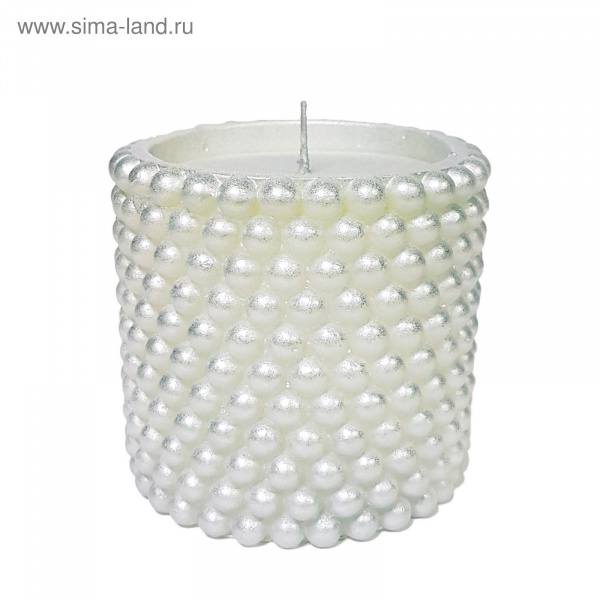 Свеча "Ручная работа" цилиндр "Жемчужный" 100*95 Белое серебро 2481140