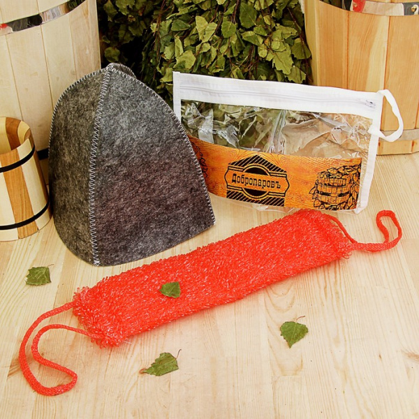 Набор для бани в косметичке "Классический" шапка, мочалка 3608122