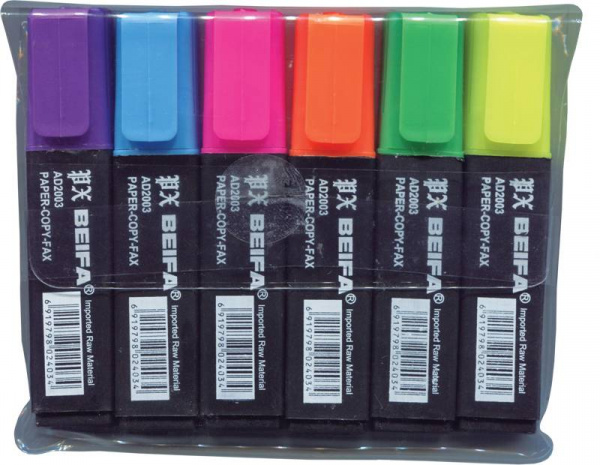 Набор текстовых маркеров BEIFA 1-5 мм ассорти скошенный 6 цветов/103142