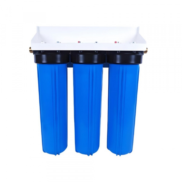 Тройной магистр. фильтр ВВ20 1" для ХВС с картридж и креплением СИНИЙ корпус