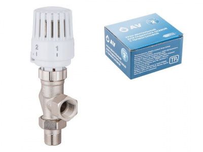 Кран вентильный для радиатора 1/2"х1/2" осевой с термоголовой AV Engineering (AVE298612)