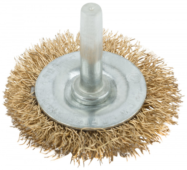 Корщетка, тип "колесо", со штифтом, латунированная волнистая проволока  50 мм (MOS)/38482М