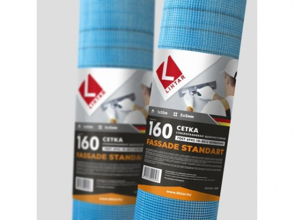Стеклосетка штукатурная 5х5, 1мх50м, 160, синяя, FASSADE STANDART (4814273004698) (LIHTAR)