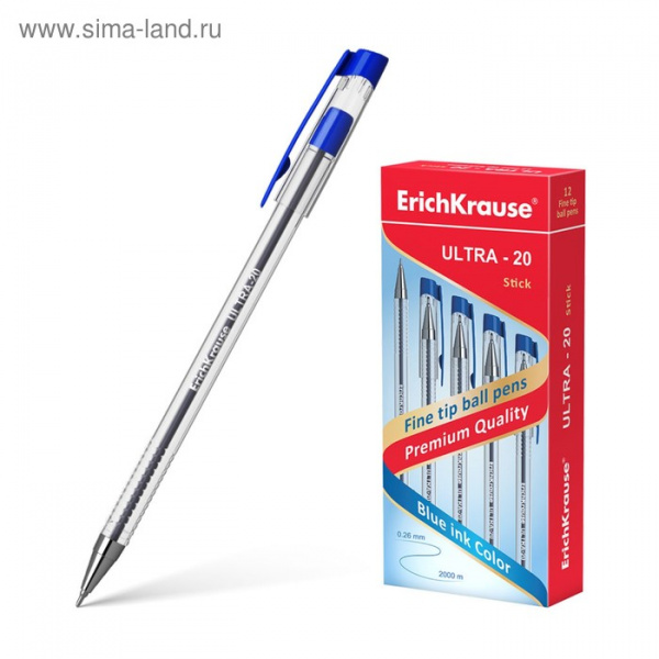 Ручка шариковая ErichKrause ULTRA-20, узел-игла 0.7 мм, чернила синие, /1013808